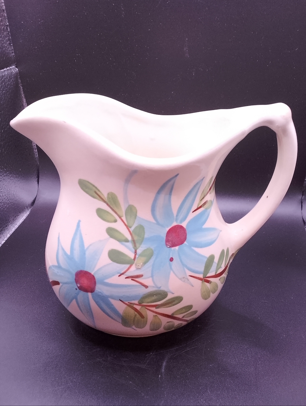 VTG Pitcher Vase Creamer Roseville, O R.-R.P.Co. No. 357/3 White Blue Floral